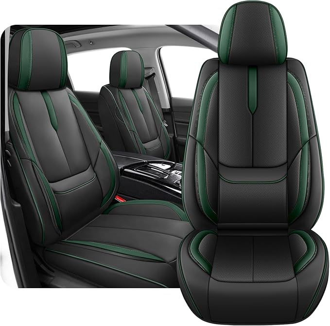 Fit for 98% of Mercedes Benz Car Seat Covers, Premium Nappa Leather Seat Cover, Fully Wrapped Protect Modern Style Seat Cover (2-Seat Standard, Black & Green)