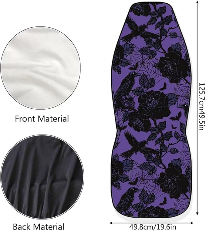 Halloween Crow Car Seat Covers Breathable Front Seat Cover Soft Anti-Slip Back Fabric Auto Interior Accessories All-Season Protection Universal Vehicle Accessories