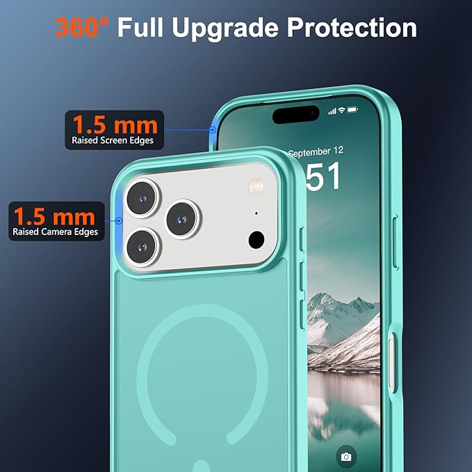 SUPFINE Magnetic for iPhone 17 Pro Max Case (Compatible with MagSafe)(Military Grade Drop Protection) Translucent Matte Shockproof with Anti-Fingerprint Phone Cover,Blue Green