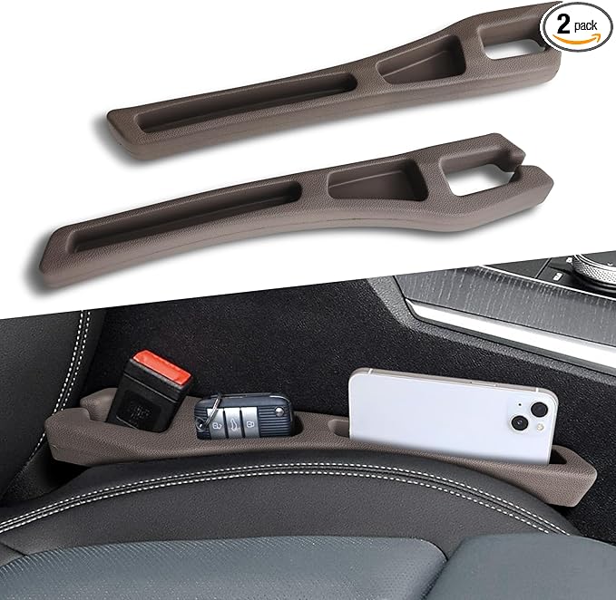 2PCS Car Seat Gap Filler Organizer, Car Organizers and Storage, Multi-Function Auto Side Seat Gap Filler for Prevent Items Falling, Vehicle Accessories Crevice Blocker for Truck SUV (Brown)