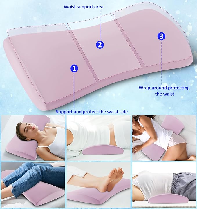 Lumbar Support Pillow for Bed – Memory Foam Waist Pillow with Cooling Cover for Comfortable Back Support – Bolster Pillow for Side, Back & Stomach Sleepers – for Bed, Sofa, Car