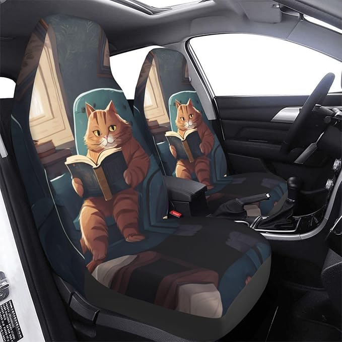Delerain Car Seat Covers Set 2Pcs, Funny Garfield Cat Universal Front Car Seats Vehicle Enterior Protector Suitable Fits Most Car Auto SUV Sedan Truck