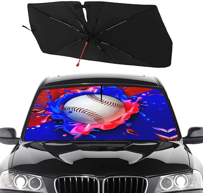 Socira Baseball Car Windshield Sunshade Umbrella Foldable Visor Umbrella Sun Shade Cover Sunshade Front Window Cover Car Accessories Blocks Uv Rays (57" X 30")