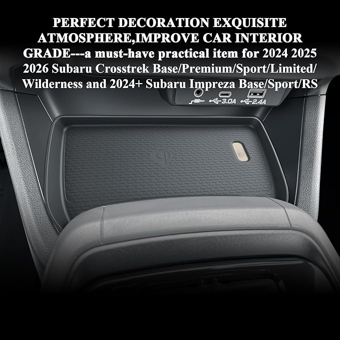 BIBIBO 2025 2026 Crosstrek Center Console Wireless Charging Mats for 2023-2026 Subaru Crosstrek&2024 2025 2026 Subaru Impreza Console Insert Charging Mats Crosstrek 2024 2025 2026
