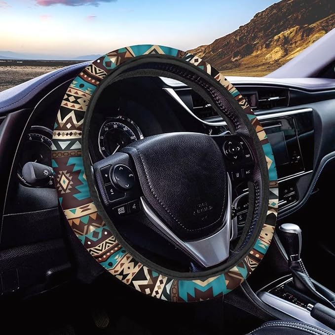 SEANATIVE Ethnic Tribes Car Steering Wheel Cover, Anti-Slip, Safety, Soft, Breathable, Universal Car Steering Wheel Dust Cover, Easy to Disassemble