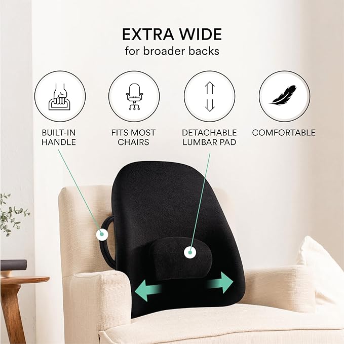 ObusForme Wideback Backrest Support - Wide Padded Seat Cushion and Lumbar Support Pillow, Portable Posture Support with Soft and Durable Foam