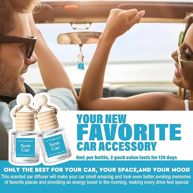 C Classy Hanging Car Air Freshener 2 Pack, New Car Essential Oil Diffuser, Long-Lasting Fragrance, Cute Glass Bottle Car Accessories for Women & Men, Made in USA
