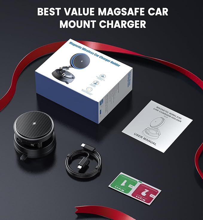 OANDYS for MagSafe Car Mount Charger 15W Fast Wireless Charging Magnetic Car Phone Holder, 82+LBS Strongest Suction, 3200gf Strongest Magnetic,360°Rotatable Stand for iPhone 17-12 Pro Max Plus Air