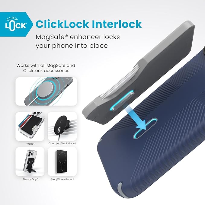 Speck Presidio 2 Grip iPhone 16 Pro Max Case - MagSafe and ClickLock - Slim Coastal Blue/Dust Grey