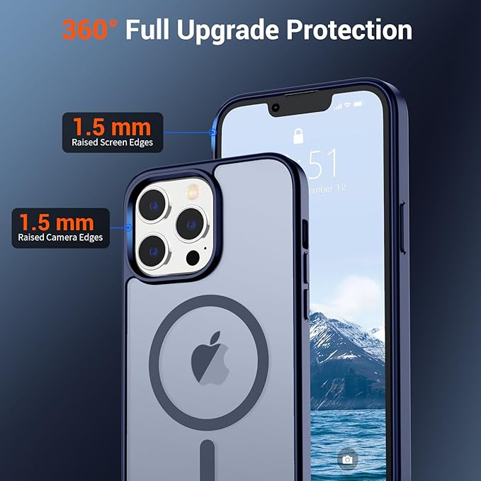 SUPFINE Magnetic for iPhone 12 Pro Max Case (Compatible with MagSafe) (10 FT Military Grade Drop Protection) Slim Translucent Matte Shockproof with Anti-Fingerprint Phone Case,Navy Blue