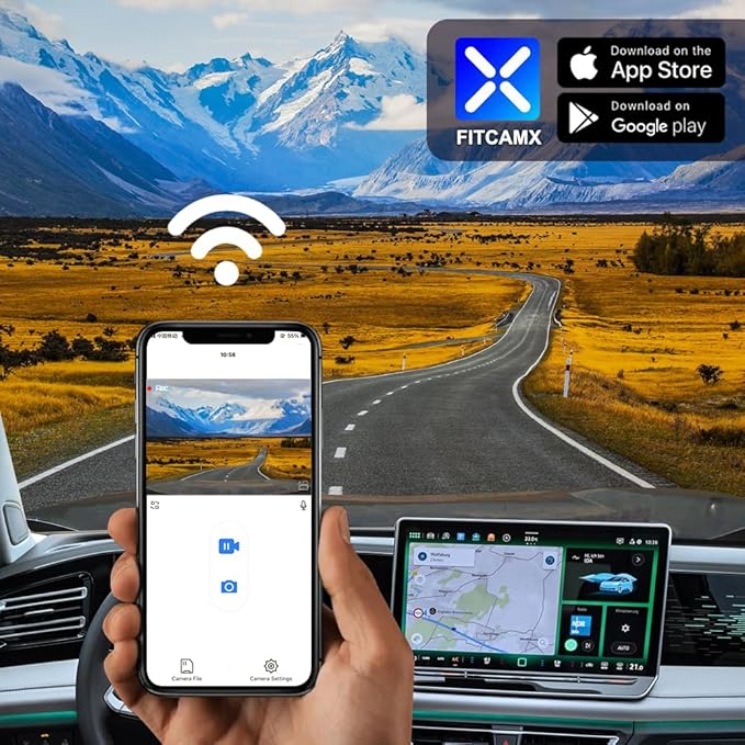 Fitcamx Front 2K+Rear 1080P Dash Cam Adapts for Volkswagen Tiguan 2024-2026 MK3 (Black), OEM Factory Look, Dual HD Video, WiFi & APP, Loop Recording, Parking Mode, Easy to Operate, 64GB Card