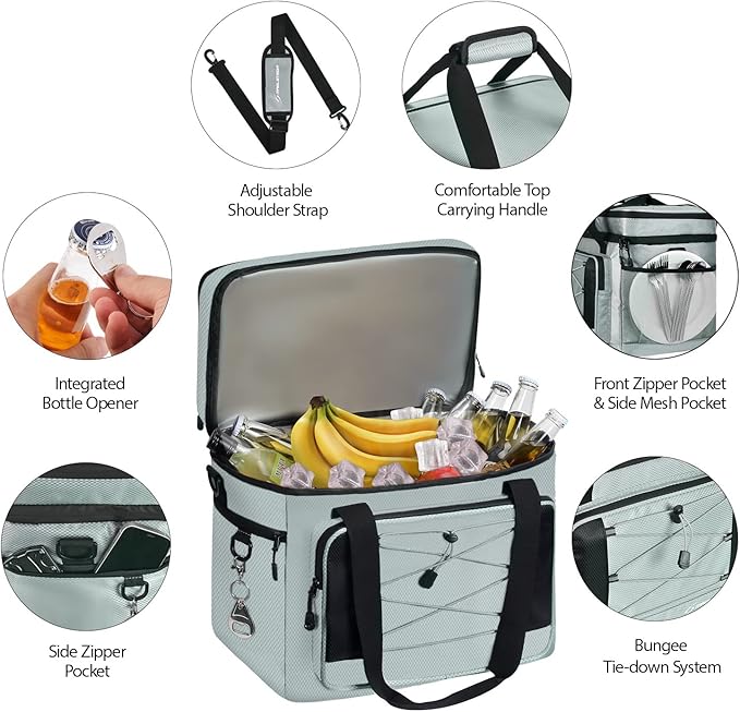 Maelstrom Portable Collapsible Soft Cooler Bag – 24/30/60 Cans Double-Deck Leakproof Ice Chest for Beach, Camping & Grocery