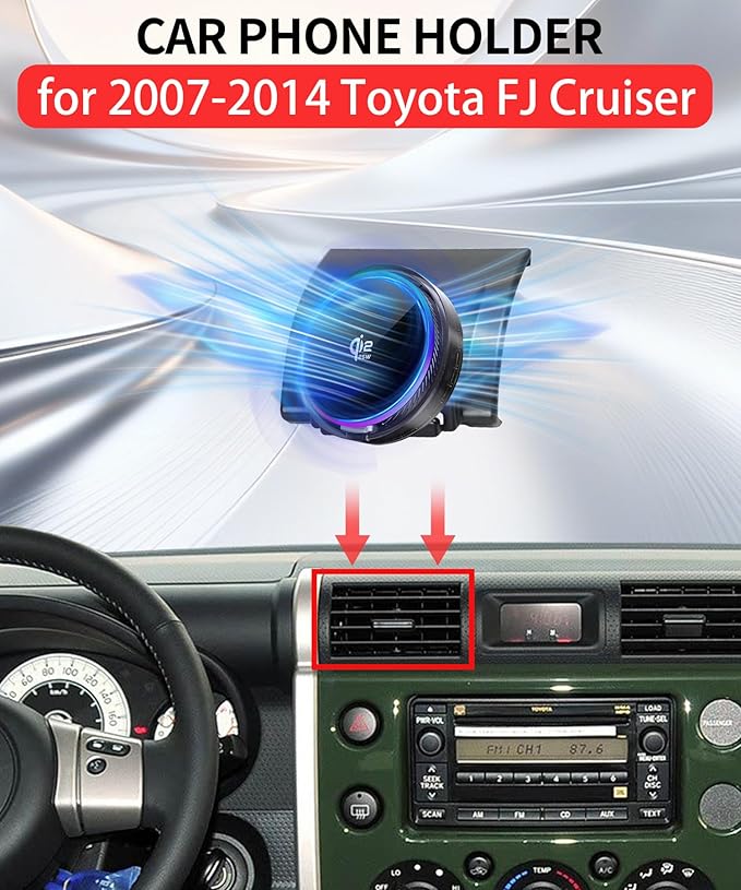 Qi2.2 25W Magnetic Car Mount Charger for Toyota FJ Cruiser 2007-2014 Accessories, for Fast Charging Cell Phone Holder Fixed Clip with Cooling Fan＆54W Fast Adapter