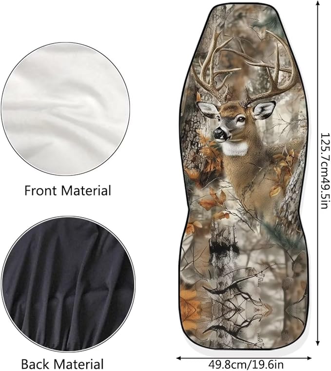 Camouflage Hunting Deer Car Seat Covers for Front Seat Breathable Car Seat Cover Protection Interior Accessories Easy to Install and Clean Universal for Cars SUV