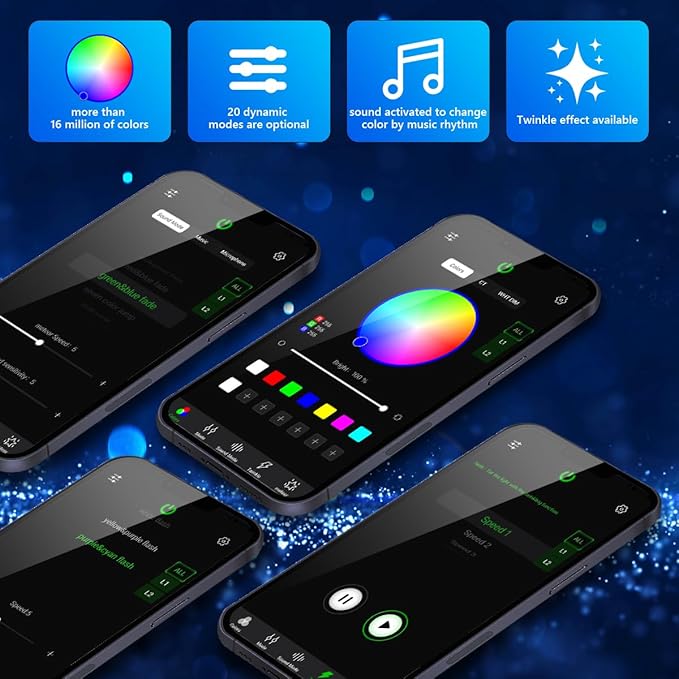 AMKI Mini 6W Starlight Headliner Kit 600pcs 0.03in 9.8ft,Twinkle+Sound Activated Fiber Optic Light 4Lamp Beam Starlight Box APP/Remote Control for Car Home Star Ceiling Decoration