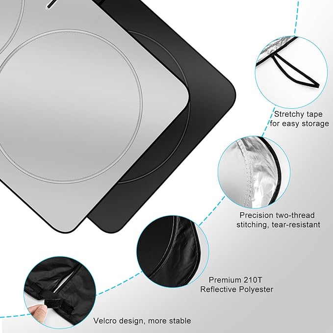 YUGUANG Car Windshield Sun Shade, Blocks Heat and Sun, Keep Cars Interior Cool, Foldable 240T Thickened Automotive Sunshade Cover for Car SUV Truck Front Windshield (59''x 31.5'')