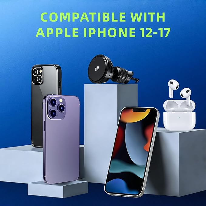25W Qi2.2 Wireless Car Charger, Magnetic Phone Holder with RGB Light and Ice Cooling, Car Mount Charger 360°Rotation for Air Vent, Fast Charger for iPhone 17 Max Plus 16 15 14 13 12 Air Pro