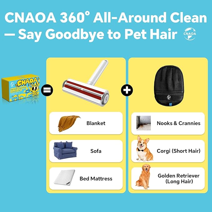 Pet Hair Removal Set, Roller Pet Hair Remover, Pet Hair Removal Glove for Dogs & Cats, Pet Fur Remover for Clothing, Couch, Carpet, Car Seat, Pet Hair Removal Tool -I White