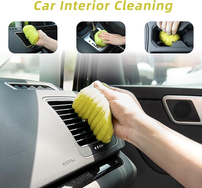 ASFSKY Vents, Dashboard, Center Console, Cup Holders, Seat Seams, etc. Removes Dust, and Debris, Reusable, No Residue Cleaner (3, Yellow)