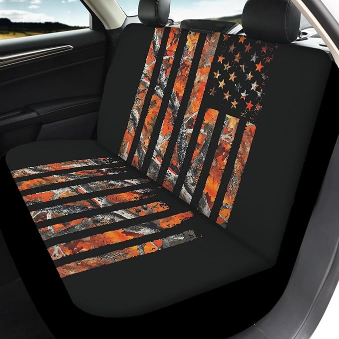 KEIAHUAN Car Seat Covers American Flag Camo Hunting Front Bucket Seat Protector & Rear Bench Seat Covers Fit Most Vehicle, Cars, Sedan, Truck, SUV and Van