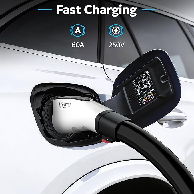 VIPTOO Tesla to J1772 Adapter 60A 250V AC — NACS EV Charging Connector for Tesla Wall/Destination/Mobile Charger, Fast & Safe Charging (White)