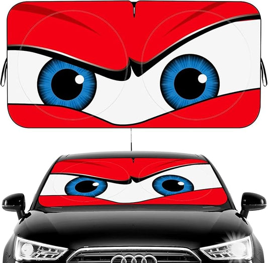 Car Windshield Sun Shade, Funny Eyes Sun Visor, Wear-Resistant Black Tape, Foldable 160x86cm/63x33.86inch