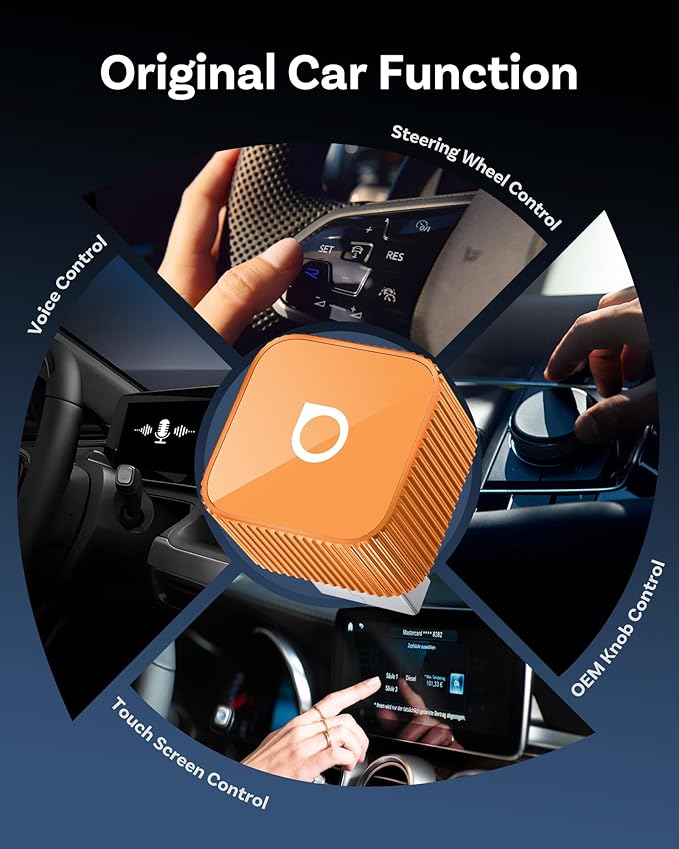OTTOCAST Mini Cube 3.0 Wireless CarPlay & Android Auto Adapter 2026– Plug & Play, Fast Auto-Reconnect (Orange)