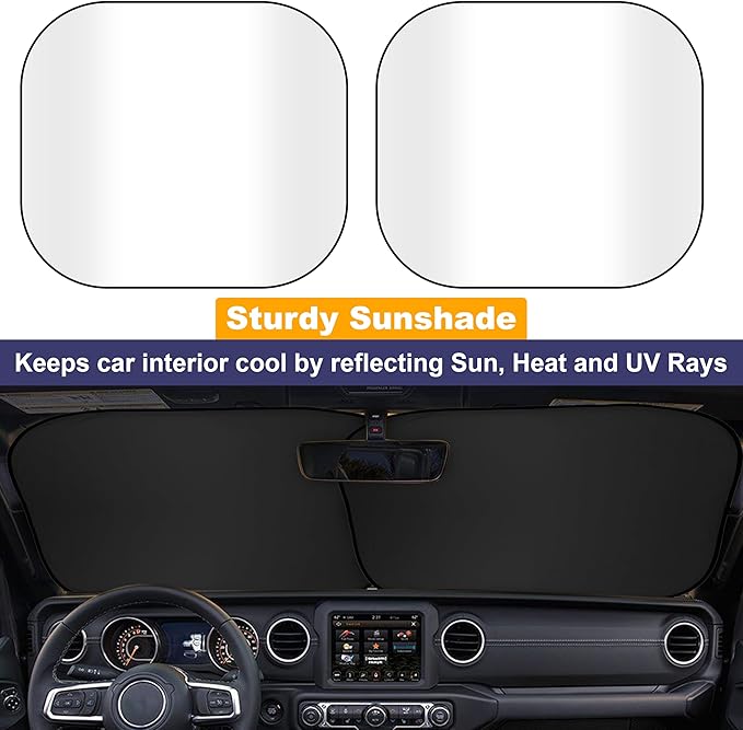 EcoNour 2-Piece Windshield Sun Shade for Jeep, Foldable Jeep Wrangler Sun Shade, Jeep Gladiator Sun Shade, Fits Jeep Wrangler JL JLU 2018-2025, Jeep Gladiator 2020-2025, Keeps Car Interior Cooler