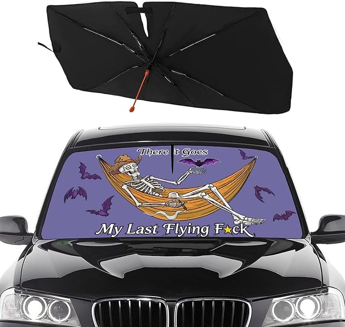 Socira Funny Skeleton Skull Car Windshield Sunshade Umbrella Foldable Visor Umbrella Sun Shade Cover Sunshade Front Window Cover Car Accessories Blocks Uv Rays (57" X 30")