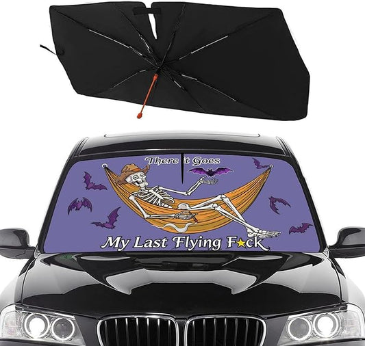 Socira Funny Skeleton Skull Car Windshield Sunshade Umbrella Foldable Visor Umbrella Sun Shade Cover Sunshade Front Window Cover Car Accessories Blocks Uv Rays (57" X 30")