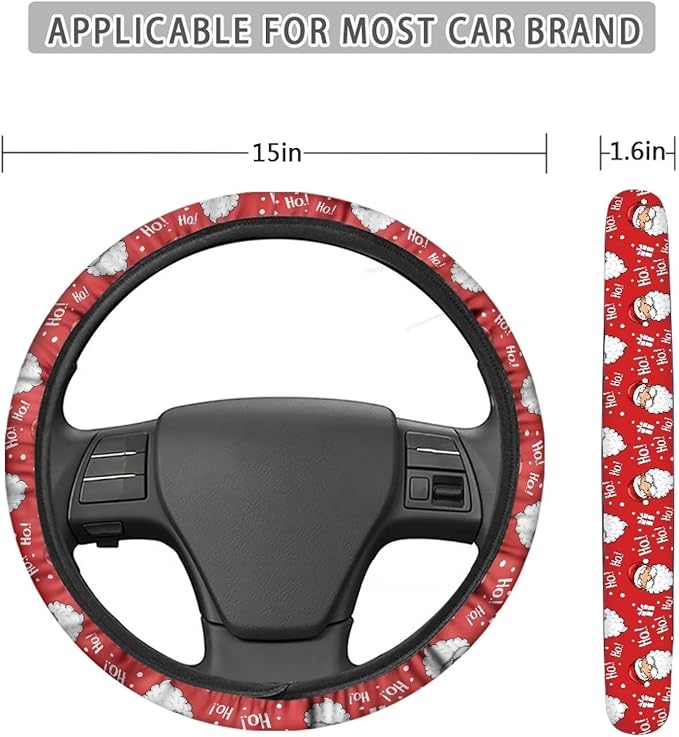 AFPANQZ Christmas Steering Wheel Covers Xmas Decor Car Accessories Cartoon Santa Claus Car Steering Wheel Covers Anti-Slip Soft Grip 14-15 inch Stretch-on Steering Wheel Protector Rrd