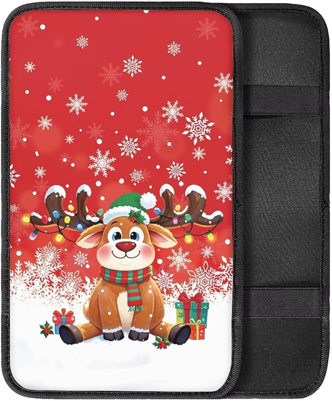 Christmas Raindeer Auto Armrest Box Cover Car Armrest Storage Box Mat Center Console Armrest Soft Pad Universal Fit for Most Vehicle,SUV,Truck
