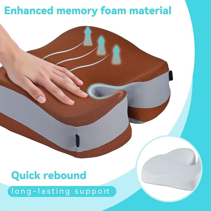Seat Cushions for Office Chairs Wheelchair Cushion for Long Sitting Back Pain，Memory Foam Seat Car Computer Desk Chair Cushion，Coccyx Cushion for Tailbone Pain Relief Cushion Office Chair Brown