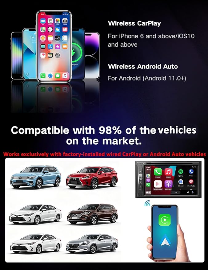 Kairiyard Wireless CarPlay Adapter for iPhone and Android Auto, 2-in-1 Convert Wired to Wireless Car Play Adapter, Plug and Play, No Latency, Fast and Stable Auto Connect, with USB/USB-C