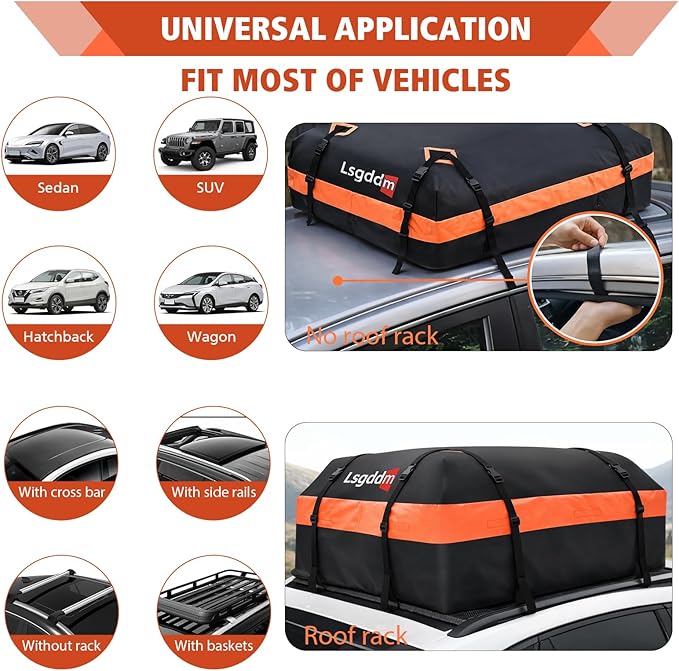 15 Cubic Ft Rooftop Cargo Carrier, Waterproof Car Roof Bag for Vehicles with or Without Rack, Soft Roof Top Luggage Bag for Travel, Camping, Moving (Soft car roof Bag, 15 Cubic feet)