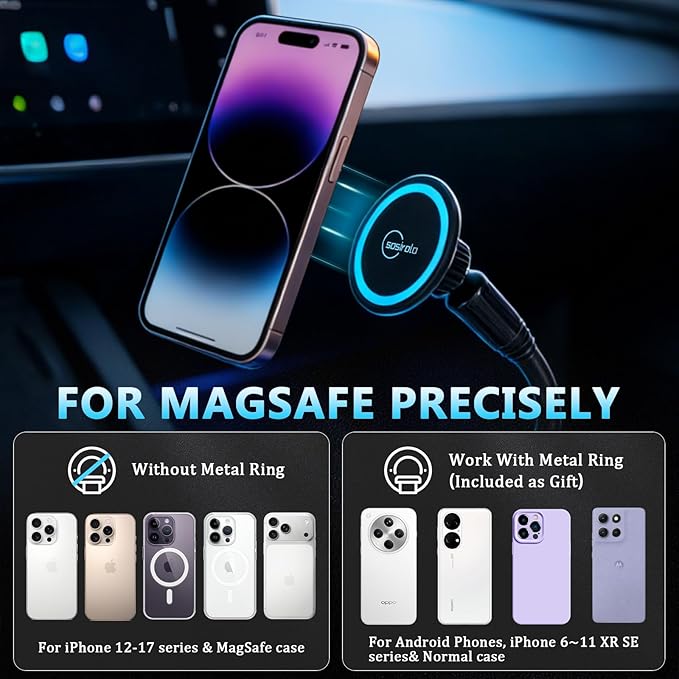 Magnetic Cup Holder Phone Holder for Magsafe, 360° Adjustable Long Gooseneck & Powerful N54 Magnet Cell Phone Mount for Car Compatible with iPhone & Samsung & All Smartphones