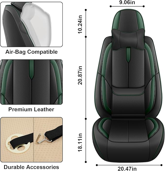 Fit for 98% of Mercedes Benz Car Seat Covers with Headrests, Premium Nappa Leather Seat Cover, Fully Wrapped Protect Modern Style Seat Cover (2-Seat Luxury, Black & Green)