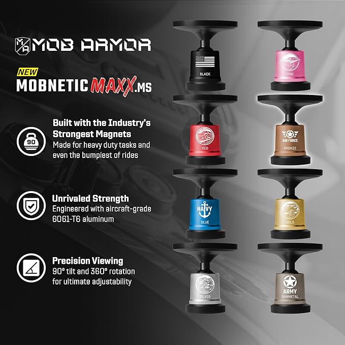 Mob Armor MobNetic Maxx MS - Customized MagSafe Compatible Magnetic Phone Holder for Car, Personalized Phone Mount Made w/Heavy Duty Aluminum Metal, Works w/iPhones & Androids - Bronze