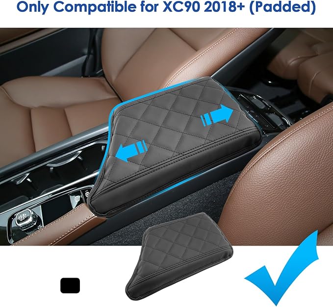 2023 2024 2025 XC90 Center Console Cover for Volvo XC90 (Core/Plus/Ultra/Ultimate/Recharge), Waterproof&Comfy Leather Cushion 2024 Console XC90 Armrest Cover 2025 XC90 Accessories (Padded)