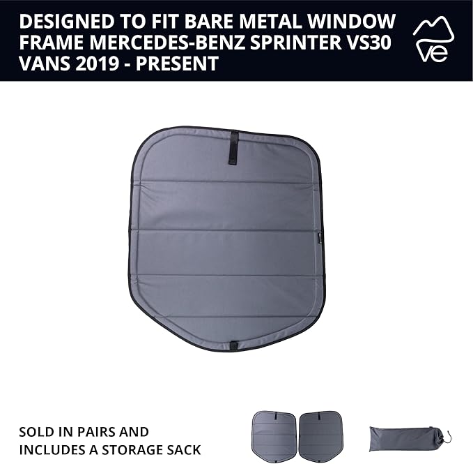 VanEssential Insulated Magnetic Blackout Rear Door Window Covers (Pair) Designed for Mercedes-Benz VS30 (Van Years 2019 to Current) - Charcoal Gray