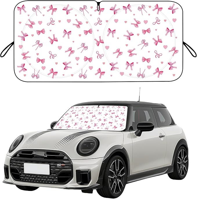 Car Windshield Sun Shade, Cute Bow Sun Visor - Wear-Resistant Black Tape, Foldable 59'x27.5'/63''x31.5''