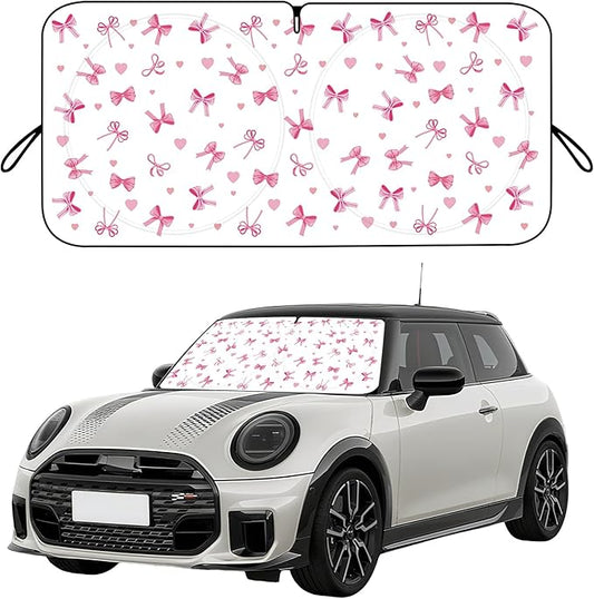 Car Windshield Sun Shade, Cute Bow Sun Visor - Wear-Resistant Black Tape, Foldable 59'x27.5'/63''x31.5''