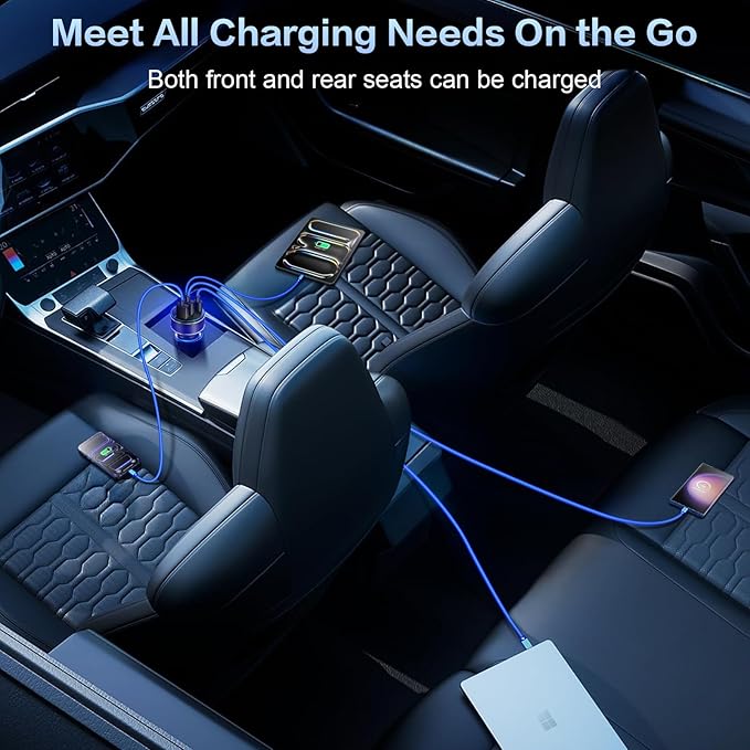 USB C Car Charger, Multi Port 90W Super Fast Charging Cigarette Lighter Adapter, 4-in-1 Dual USB-C & USB-A Car Phone Power Adapter for iPhone 17/16/15/Pro Max, iPad, Samsung Galaxy S25 (Black, 1-Pack)