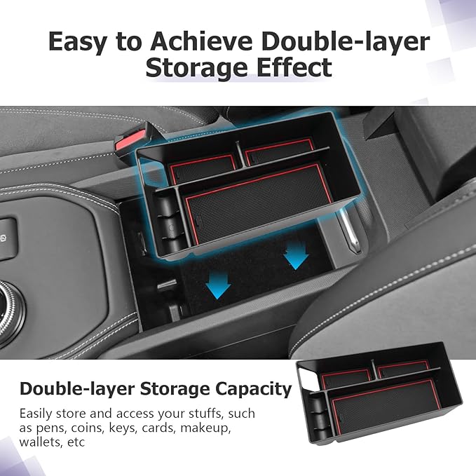 LUWU 2024 Mustang Mach E Center Console Organizer for 2021-2024 Ford Mustang Mach E Select/Premium/GT Accessories Armrest Console Storage Box Glove Organizer Tray ABS Material (Red)