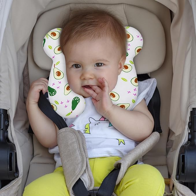 Baby Travel Pillow, Upgrade U-Shape Infant Pillow for Car Seat Pushchair and Stroller, Soft Comfortable Sleep Cushion for Kids Newborn and Toddler -Avocado