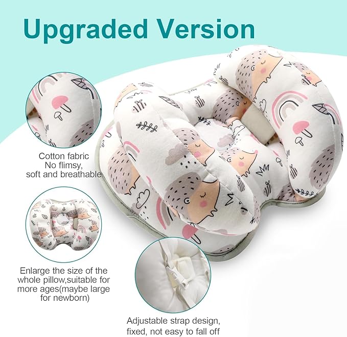 KAKIBLIN Baby Support Pillow, Head and Neck Support, 2 in 1 Banana Neck Pillow for Baby Newborn, Adjustable Stroller Head Pillows for Kids (Hedgehog)