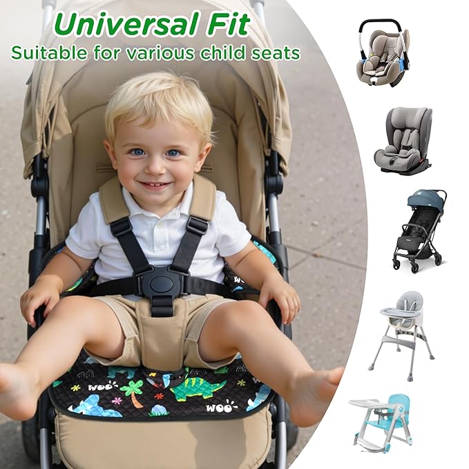 Car Seat Protector for Potty Training, 2 Pack Waterproof Piddle Pad Cover with Anti-Slip Backing, Portable Car Seat Liner for Toddler Baby Safety Carseats & Strollers (Black Dinosaur)