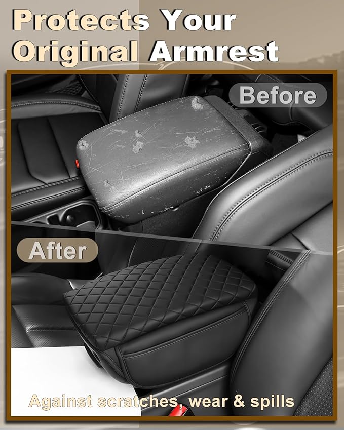 Armrest Cover for Jeep Wrangler JL Center Console Pad with Organizer Storage Pockets, Black Faux Leather Arm Rest Lid Cushion Accessories (2018-2026 Wrangler JL/Gladiator JT)