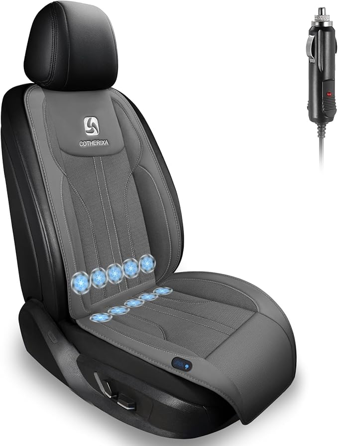 Cooling Car Seat Cushion Front Seat,12V&24V Cooling Seat Cover for Car with 10 Fans,Rapid Cooling with Automatic Start and Pause Seat Cushion (Brey)