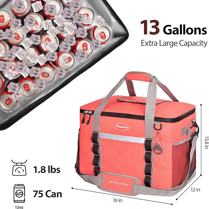 Maelstrom Collapsible Soft Cooler Bag,35/55/75 Cans Beach Cooler with Flip Top Lid, Ice Chest, Leakproof & Portable for Beach, Camping, Road Trips & Grocery Shopping